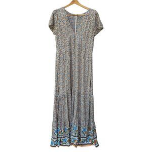 Natural Life Evangeline Floral Maxi Dress Tiered Floral Cottagecore Boho Sz L